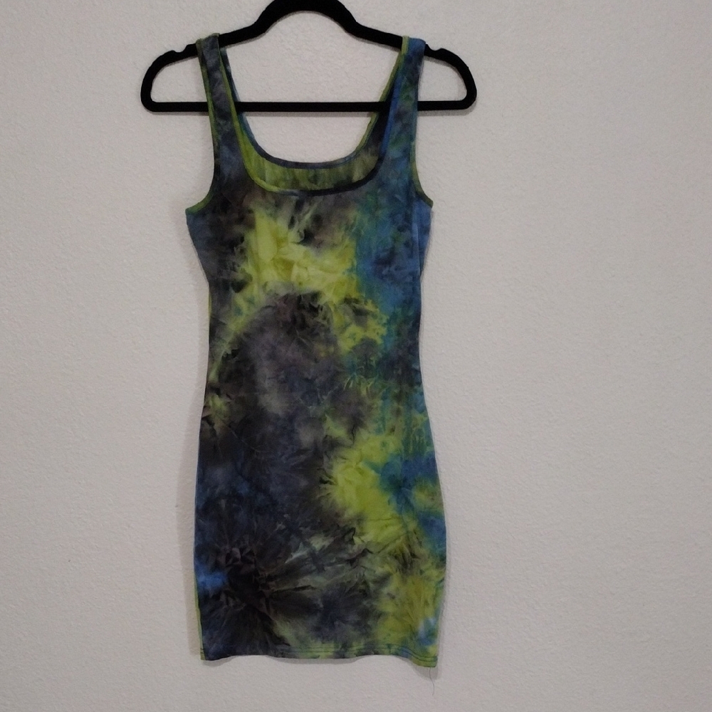 Tie-Dye Mini Dress - Blue and Green - Picture 2 of 4